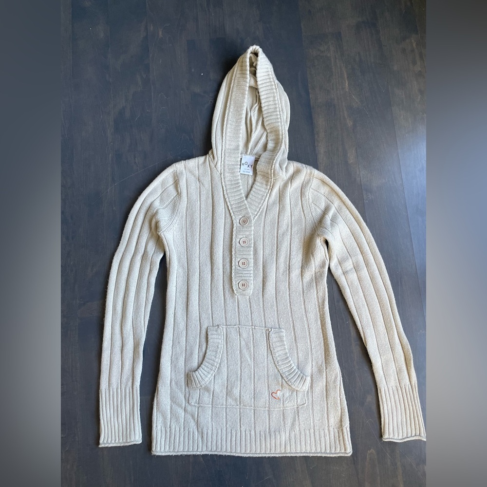 Roxy Cream Hooded Cable-Knit Pullover